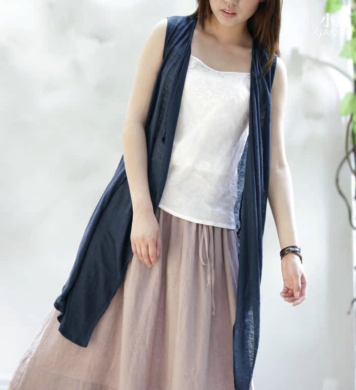 【小愚原创棉麻文艺气质休闲女装 <em>长款</em>无袖修