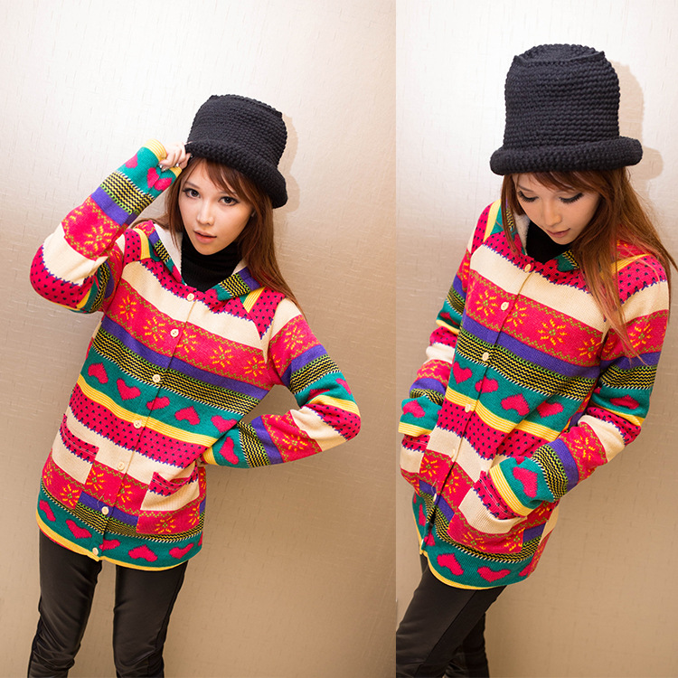 2013冬季新品 <em>日系甜美</em>毛织<em>开衫</em> 羊羔绒保暖 韩