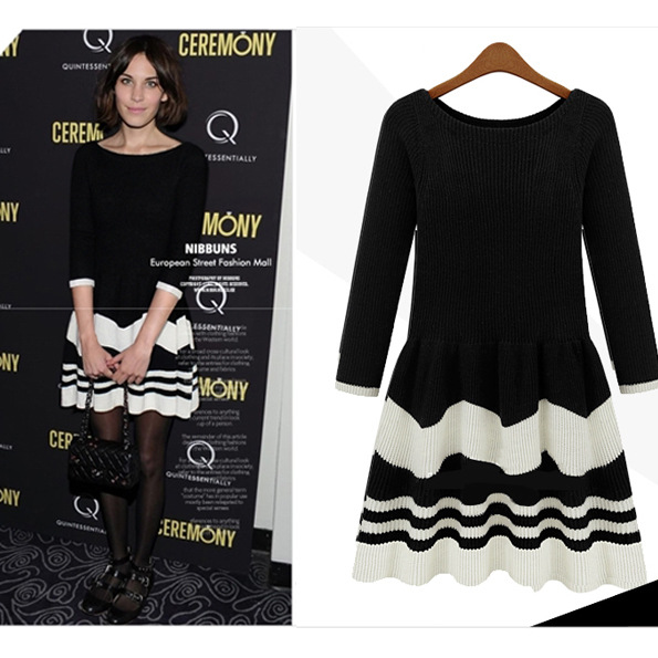 曼卡芙 2013秋冬<em>连衣裙</em> 新款<em>针织连衣裙</em> <em>长袖</em>毛