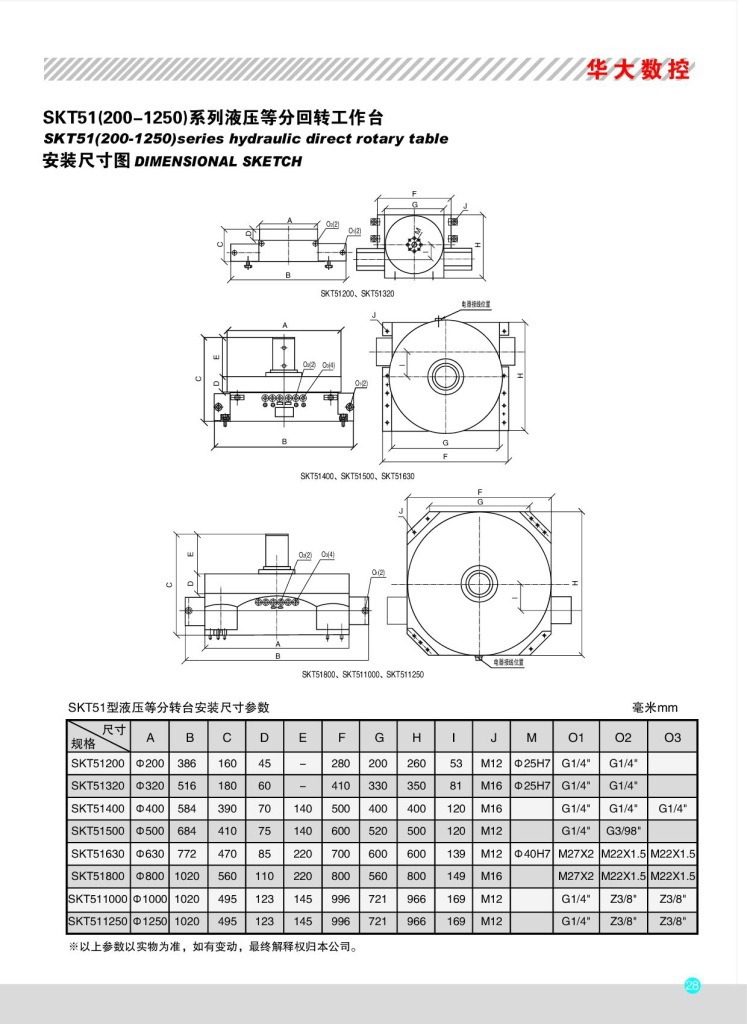 SKT51系列 500/630/800/1000/1250/1500mm油压等分回转工作台