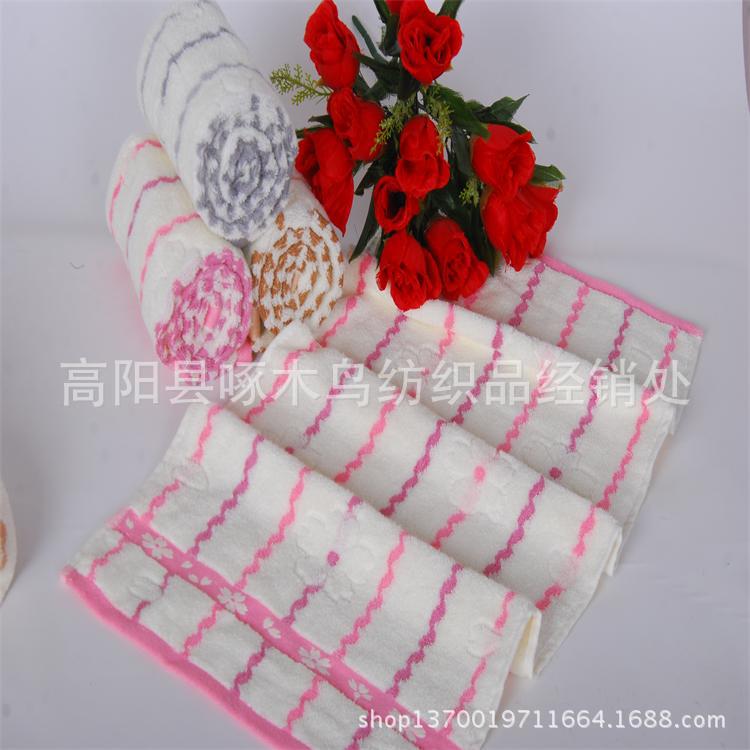 纯棉无捻水纹条梅花毛巾
