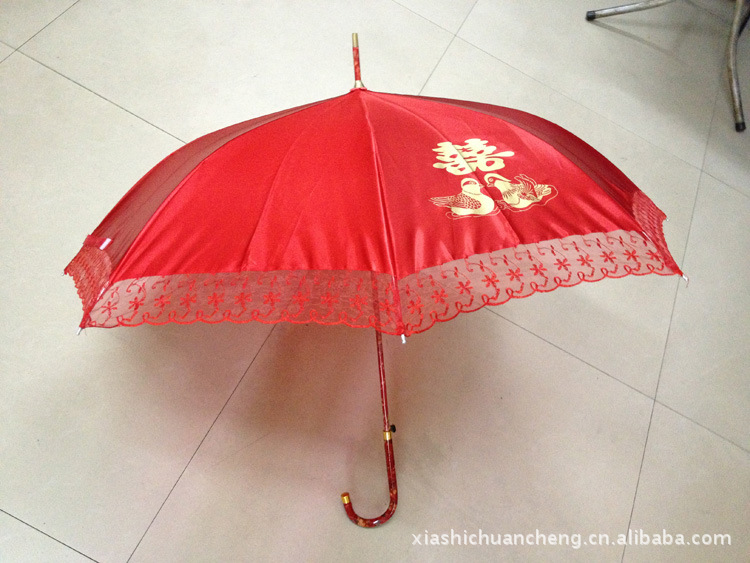 【批发 结婚用红伞喜伞 小花边自动长柄伞 新娘
