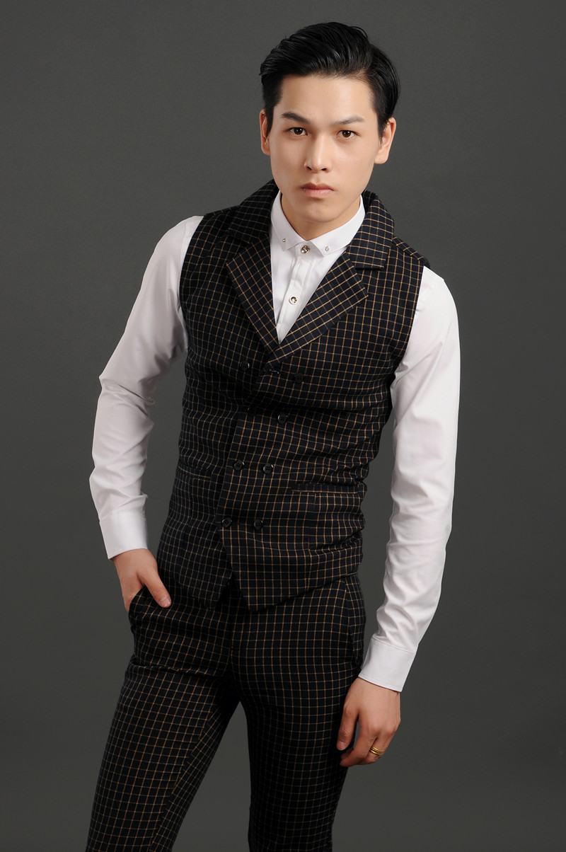 秋装<em>男士修身套装马甲</em> 潮男发型师韩版修身你