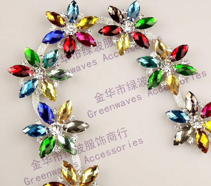 七彩花朵彩色树脂钻水钻链条幸运草爪链服装装