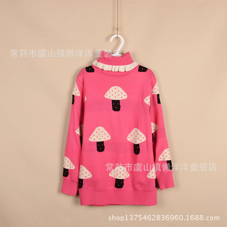 冬款童装 韩版高领羊绒针织衫 女大童<em>蘑菇图案</em>