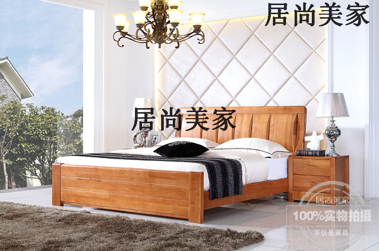 【全实木家具批发 现代简约风格床 纯橡胶木材