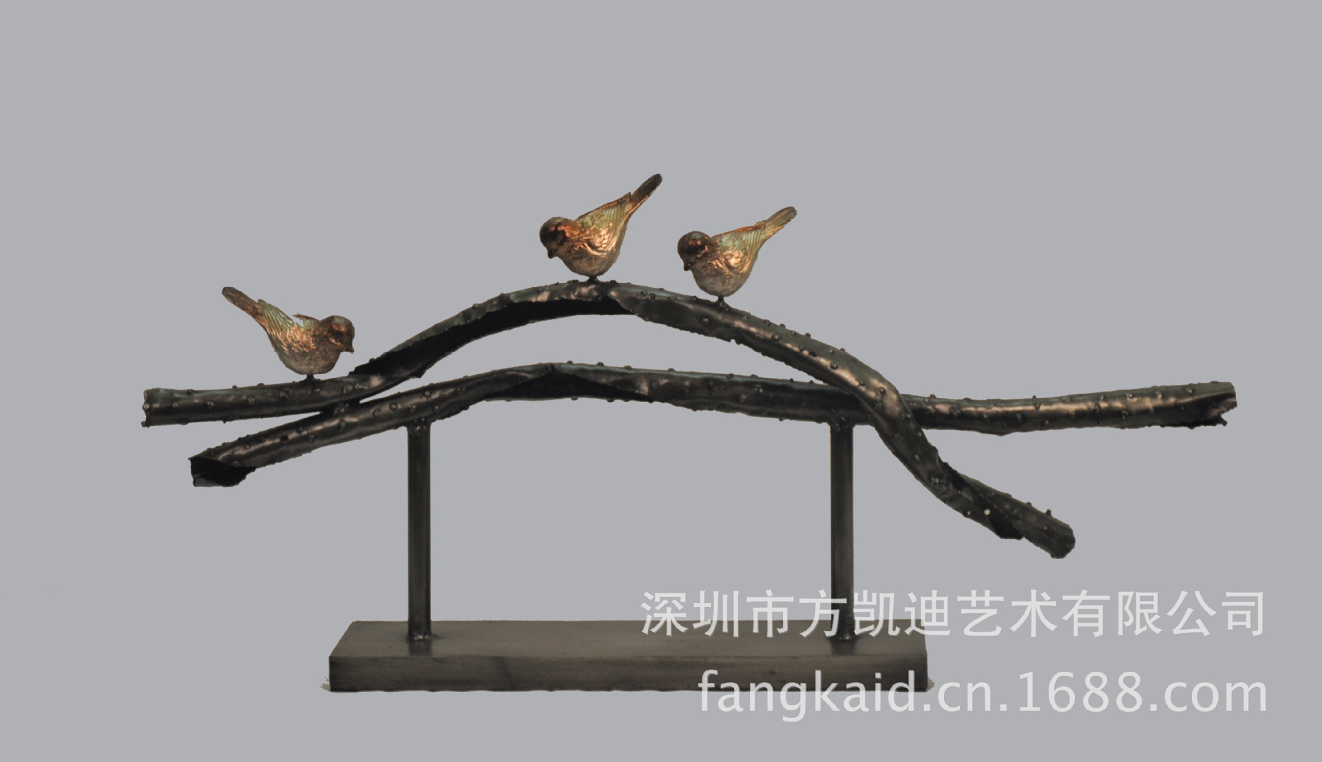 【铁艺树雕塑 树脂电镀小鸟雕塑 装饰摆件艺术