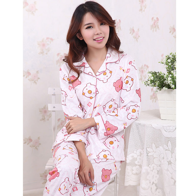 春秋季女式<em>棉质</em>长袖<em>睡衣套装</em> 幸福猪长袖睡衣
