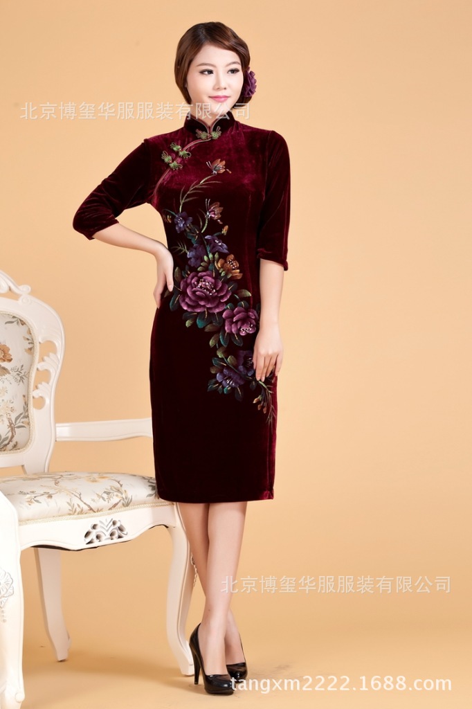 【供应旗袍 <em>秋季</em>新款<em>女士</em>中袖旗袍中老年女装