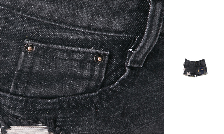 【<em>大码冬季短裤</em> 欧美站女式牛仔裤破洞黑色潮