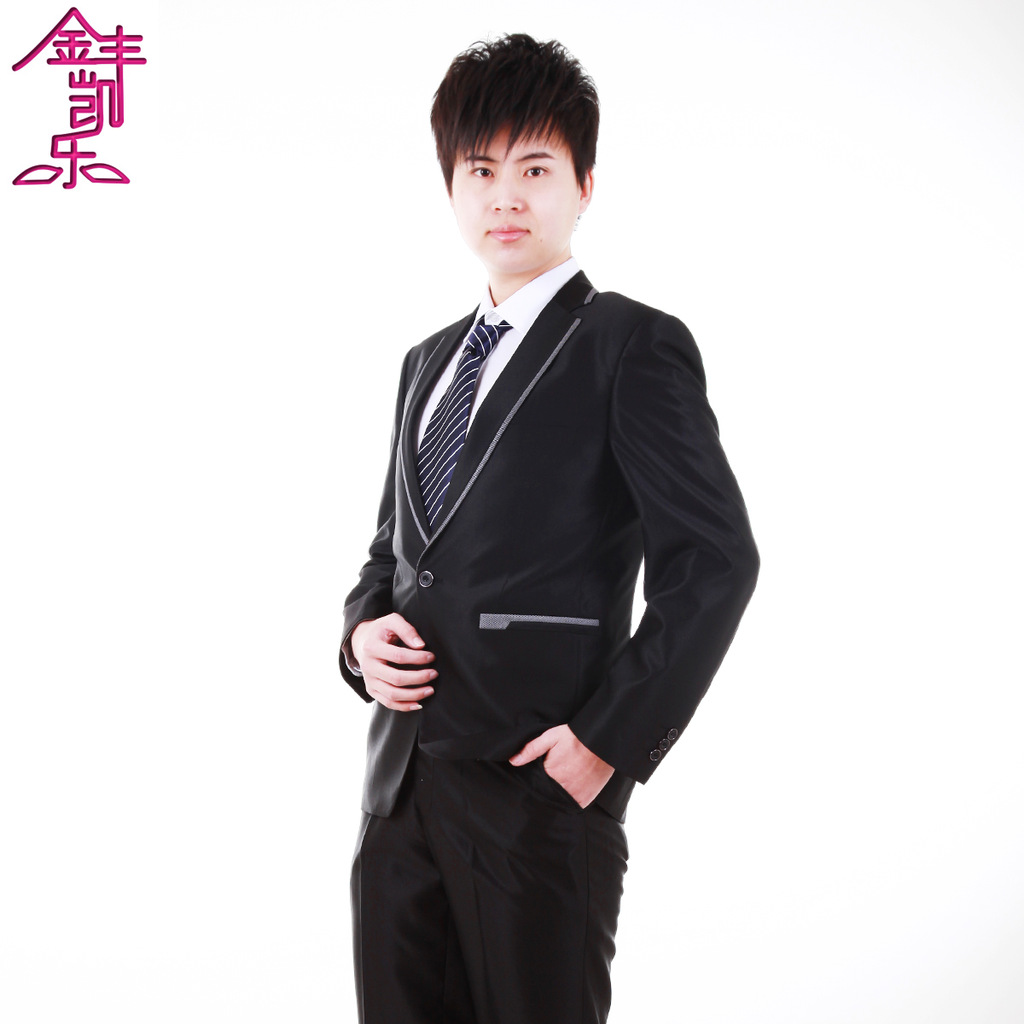 丹仕宝马 男士韩版休闲西服套装 单排一粒扣 网