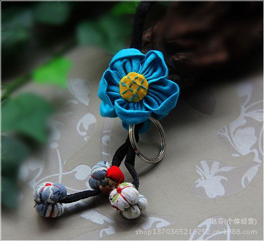 小花布艺钥匙包挂