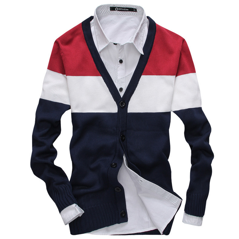 <em>针织</em>衫2013学院风 条纹撞色<em>大V领针织开衫</em>毛