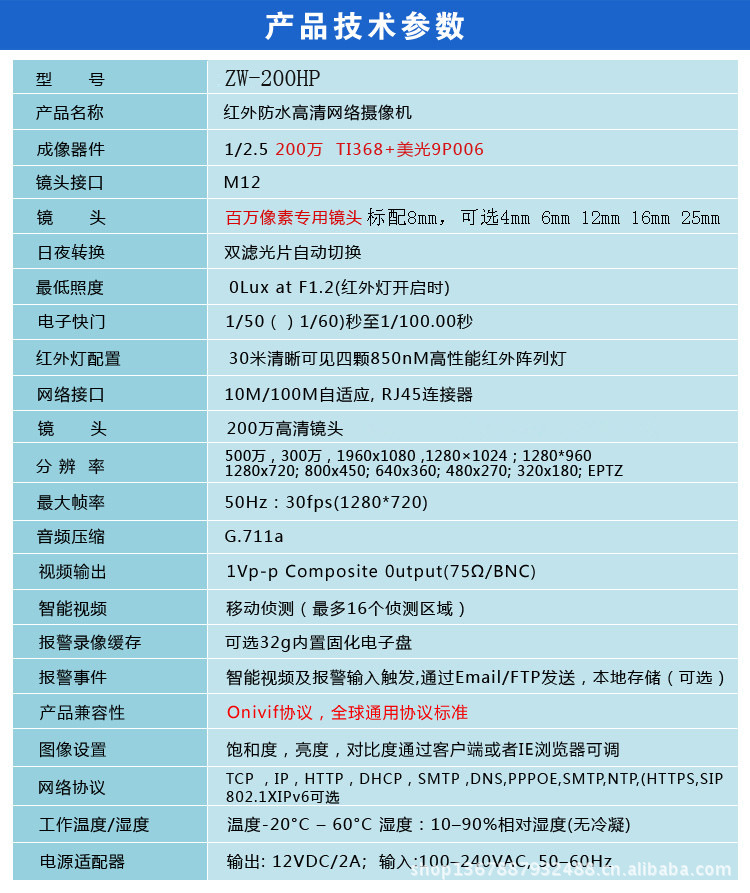 H.264200万IP监控摄像机 1080P 500百万高清