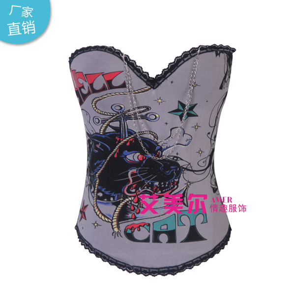 性感印花獅圖案宮廷束身衣 2269corset多色純棉塑身衣現貨批發工廠,批發,進口,代購