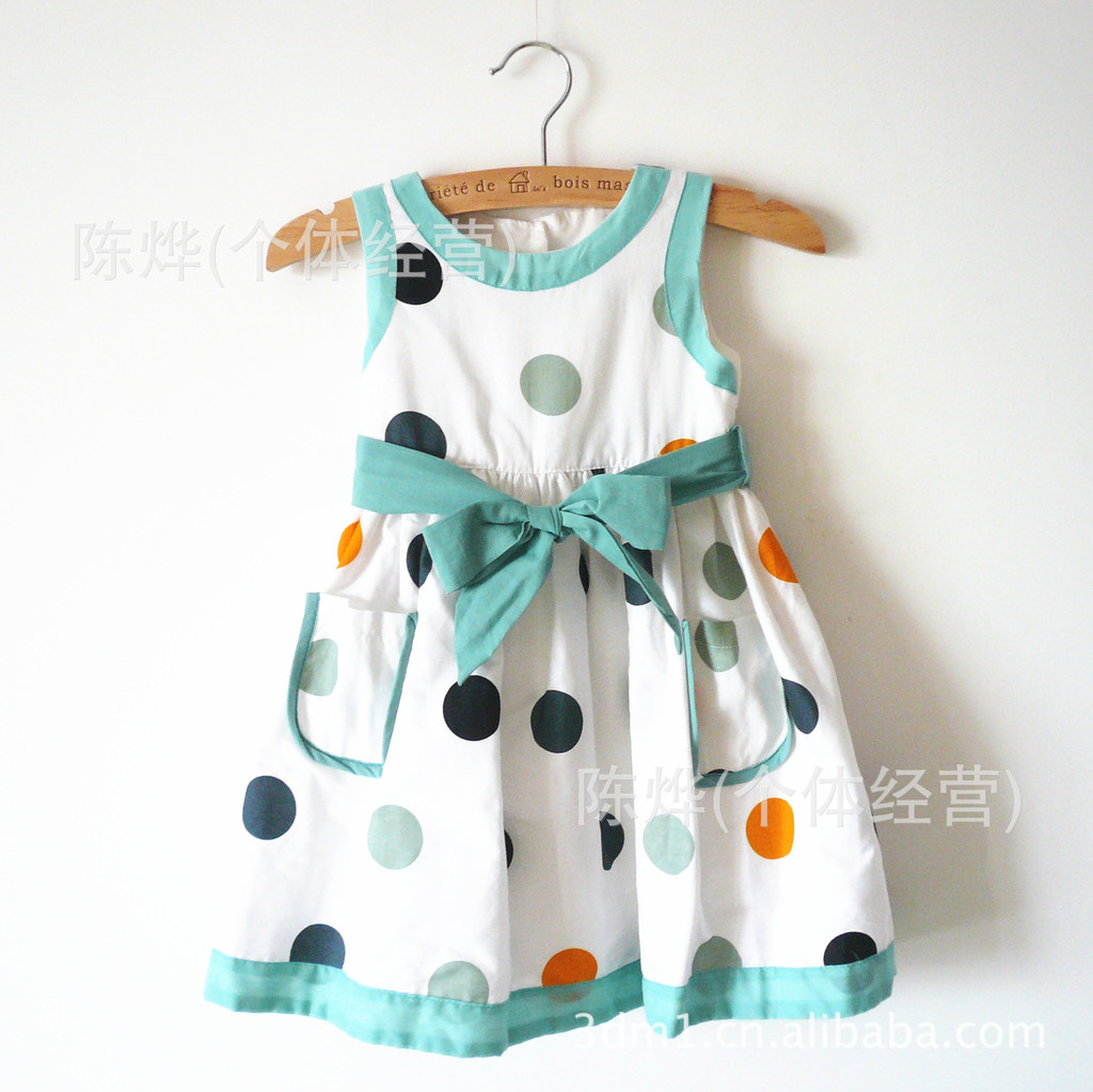 ZARA*韩版外贸童装 波点圆领口袋裙 女童连衣