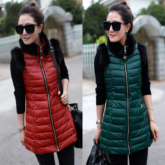2013新款时尚洋气<em>冬装中长</em>羽绒棉<em>马甲</em> PU皮羽
