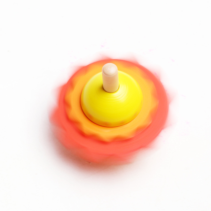 超可爱木制彩绘花朵旋转陀螺益智玩具 4色