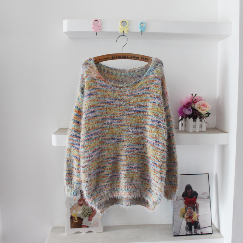 韩版套头长袖保暖针织马海毛彩色点点<em>女毛衣</em>打