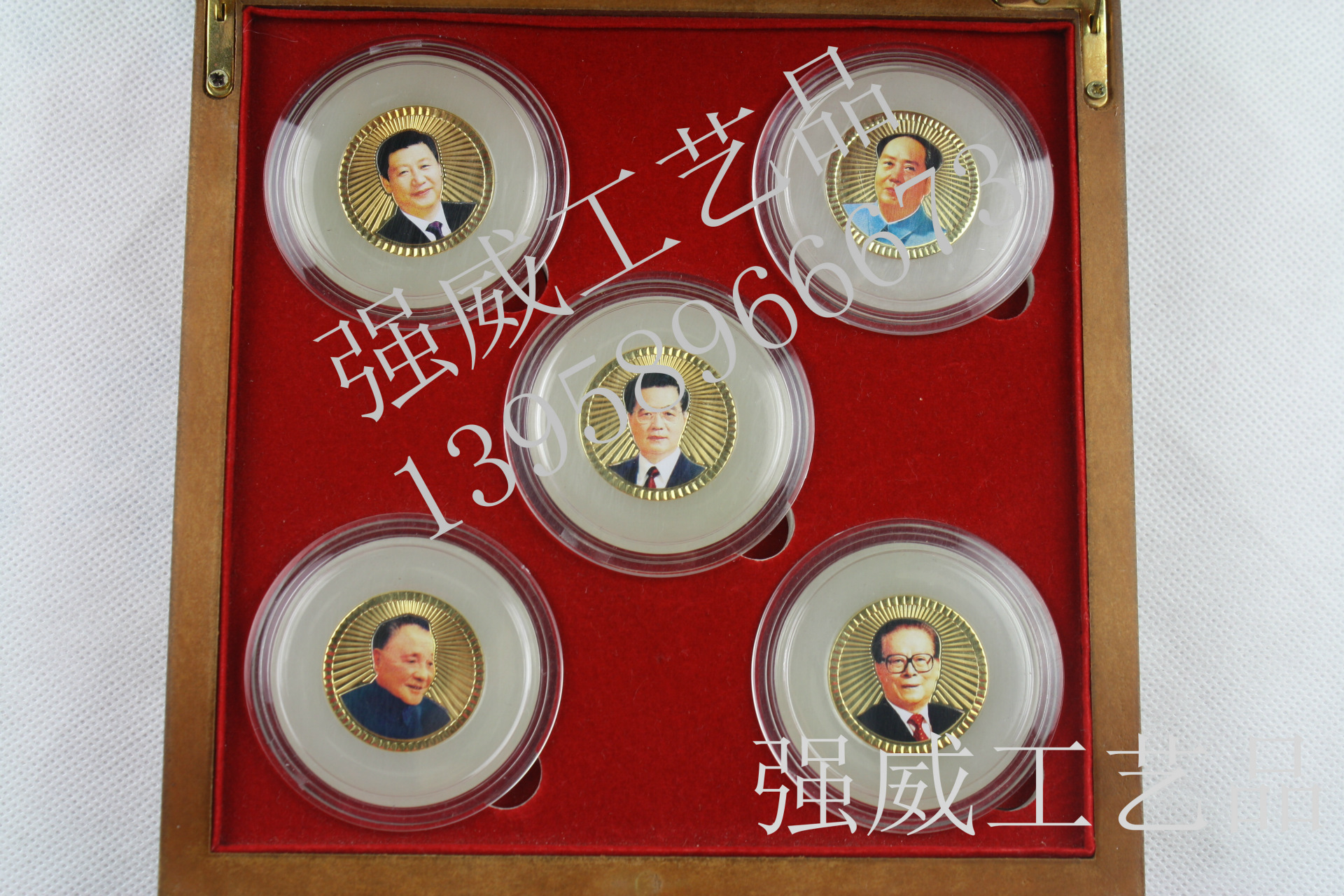 新中国五代领导人金镶玉彩银纪念章5枚五大伟人 商务收藏馈赠礼品