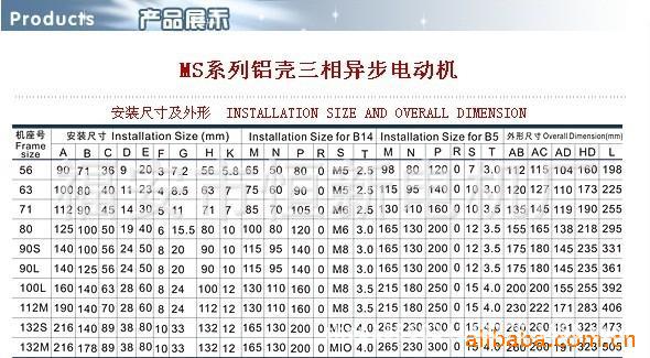 MS鋁殼電機 耐高溫電機外型安裝尺寸圖紙