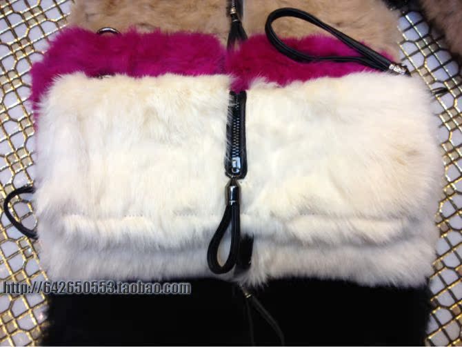 拉鏈裝飾高端兔毛皮草手拿包單肩包女包
