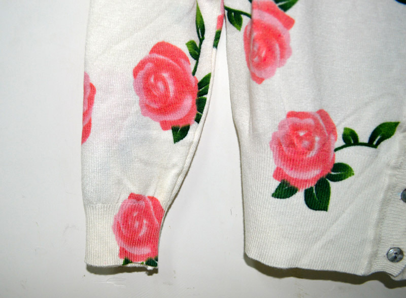 【春秋款玫瑰花印花<em>图案</em>针织<em>开衫</em>韩版长袖厚款