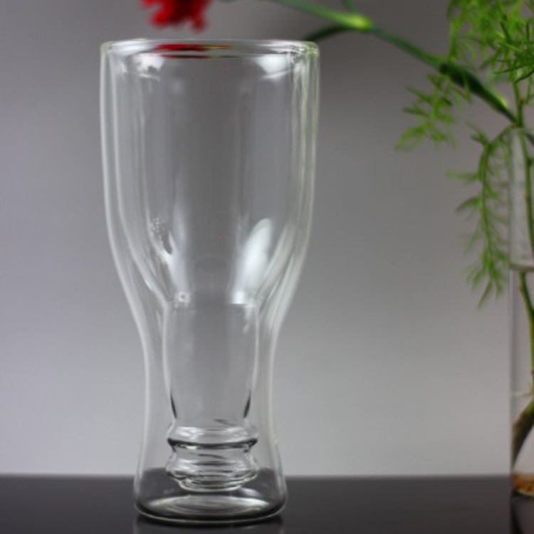 个性双层玻璃杯 双层啤酒杯 倒啤酒瓶双层杯