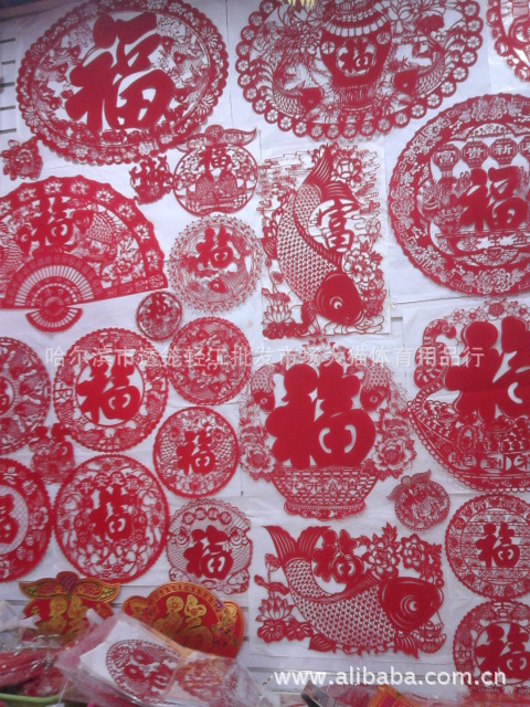 【植绒绒布窗花剪纸静电贴对联福字灯笼年货】