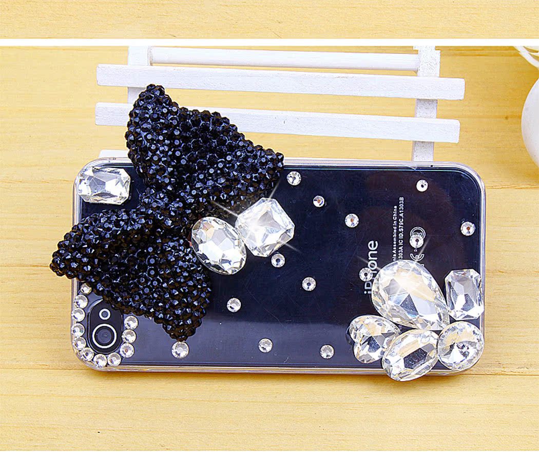 手机保护套-iphone4S\/5S水钻手机壳 蝴蝶结镶钻手机套 苹果5代保护壳一