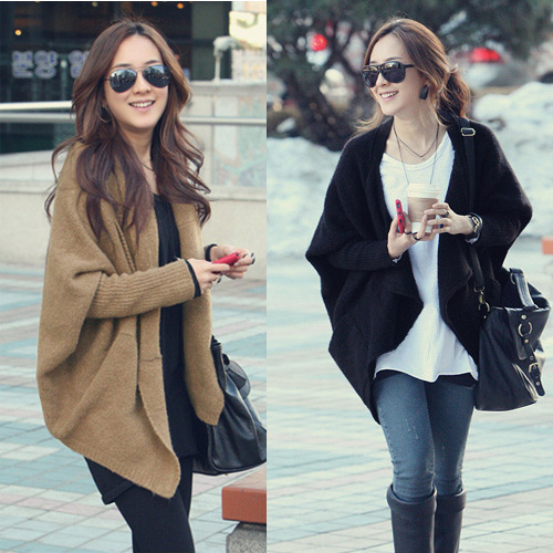 2013韩国毛衣斗篷<em>开衫</em>披肩外套粗棒<em>针</em>蝙蝠袖