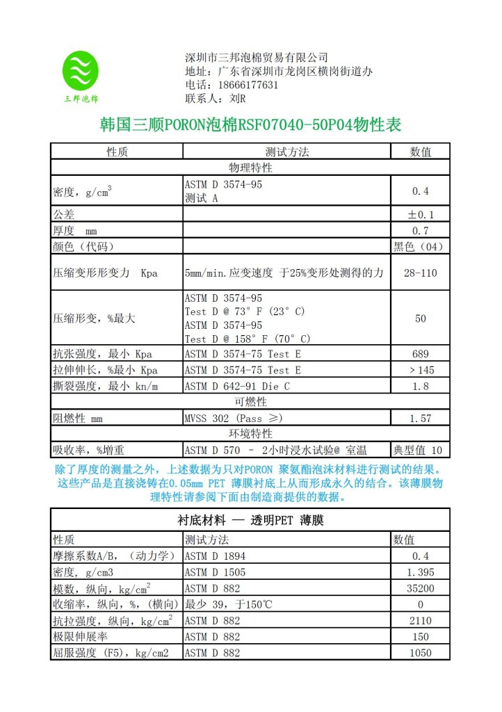 三顺RSF07040-50P04物性表