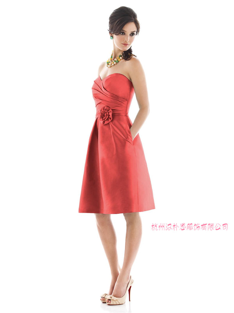 长拖尾抹胸短裙绸花朵 性感鸡尾酒礼服小短裙