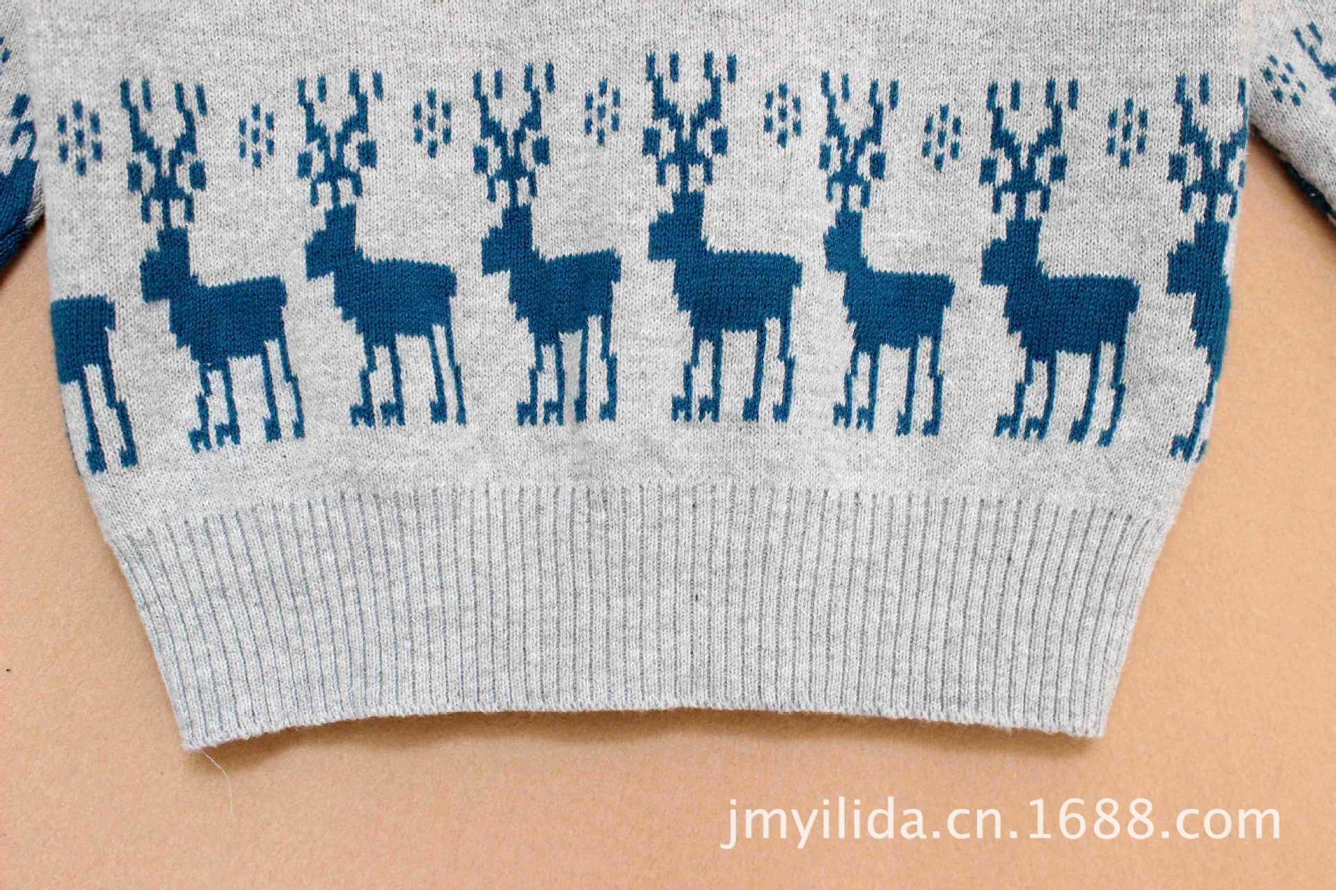 【纯棉针织开衫<em>毛衣</em> 外套梅花鹿<em>图案</em>V领百搭 