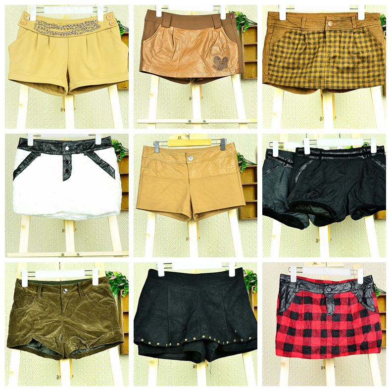 贸原单 日韩精品 专柜时装 拼真皮<em>毛呢短裤</em> <em>淘宝</em>