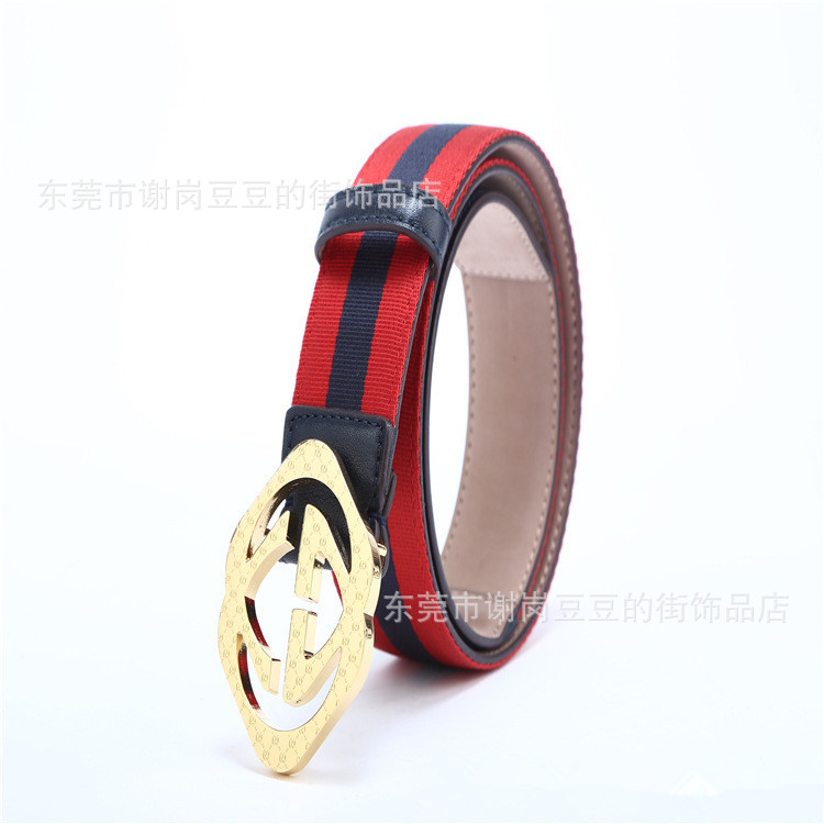 带头层牛皮红蓝布沙底18K纯铜扣<em>酷奇女腰带</em>深