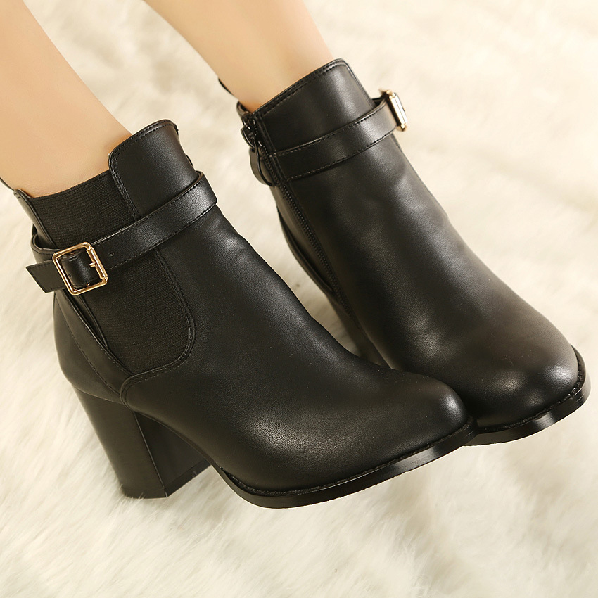 2013<em>秋季</em>新款<em>女鞋</em>侧拉链高跟短靴 粗跟圆头女