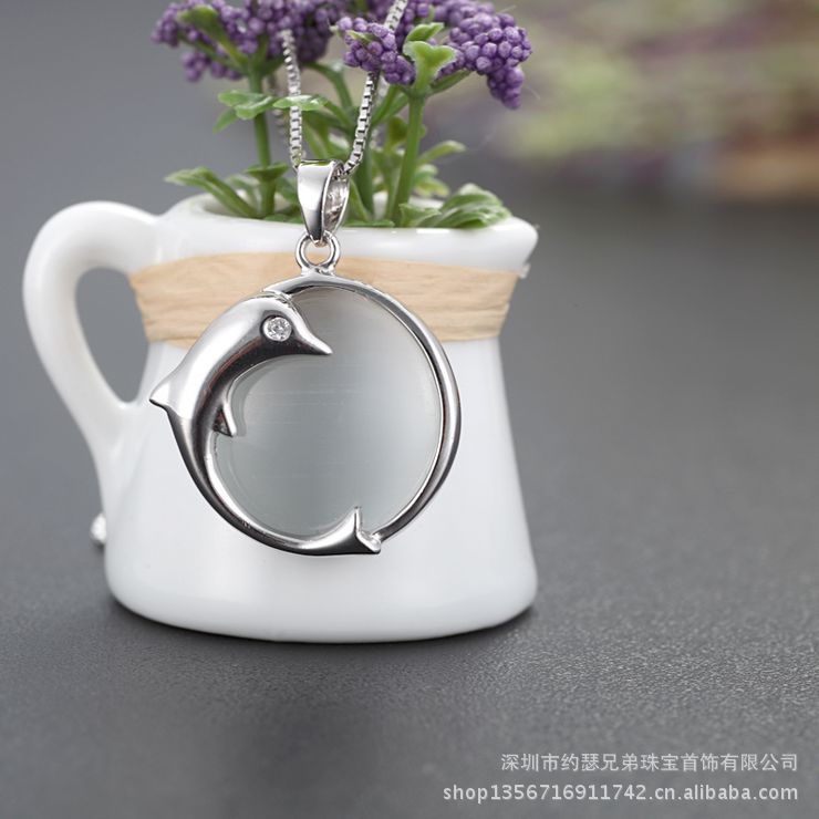【银饰厂家批发海豚湾的恋人。925纯银 猫眼石