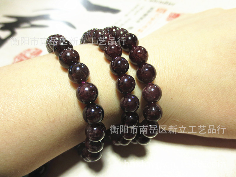 【批发供应径珠约8mm石榴石手链 圆珠石榴石