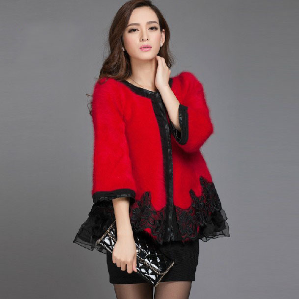 2013<em>女士</em>下摆蕾丝拼接加厚<em>貂绒</em>中<em>长款外套貂</em>