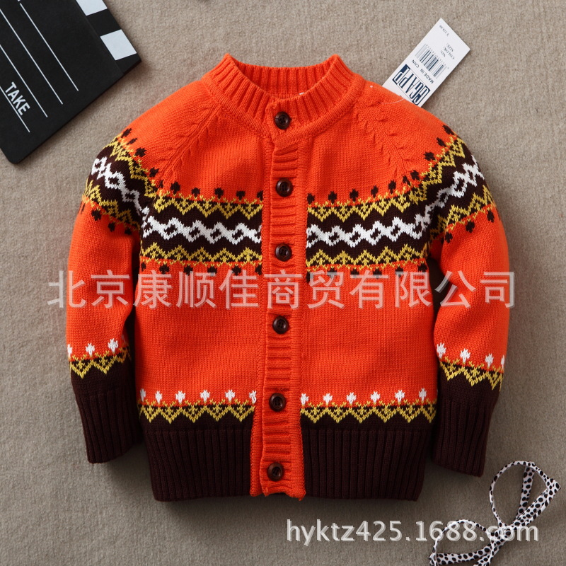 AP外贸中童毛衣<em>开衫</em>,提花<em>纯棉针织开衫线衣</em>,男