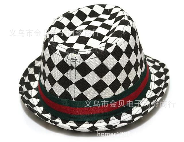 批发采购帽子-儿童帽子韩版黑白格子礼帽 可爱