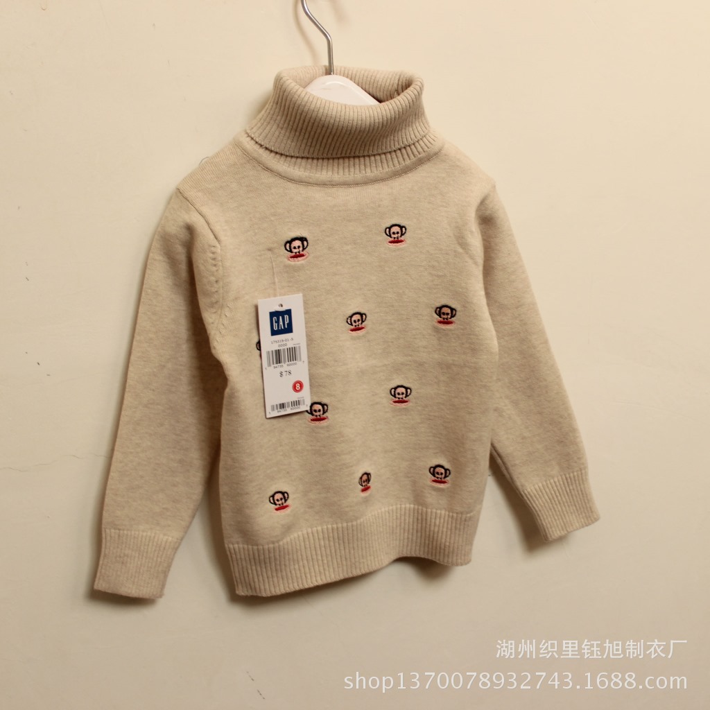 【厂家直销 <em>儿童</em> 猴子<em>高领</em>条纹 <em>加绒</em>加厚针织毛