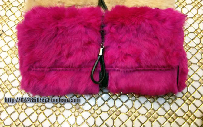 拉鏈裝飾高端兔毛皮草手拿包單肩包女包