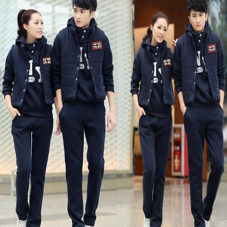 2013韩版新款男女卫衣三件套加绒加厚运动服