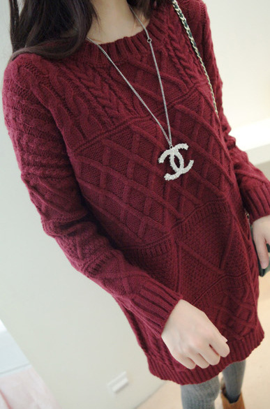 花编织<em>针织</em>衫开叉设计长款<em>毛衣 针织连衣裙</em>女