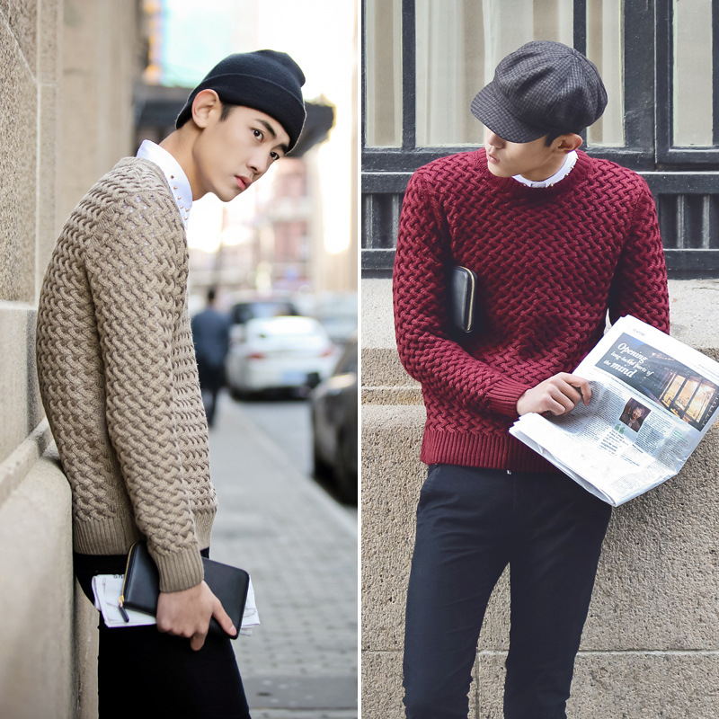 30%羊毛成分!立体交叉<em>编织男士</em>英伦复古<em>加厚</em>
