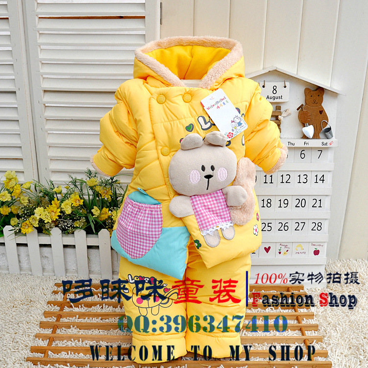 唯唯貝貝 冬款加絨小松鼠連帽棉襖兩件套-2_1