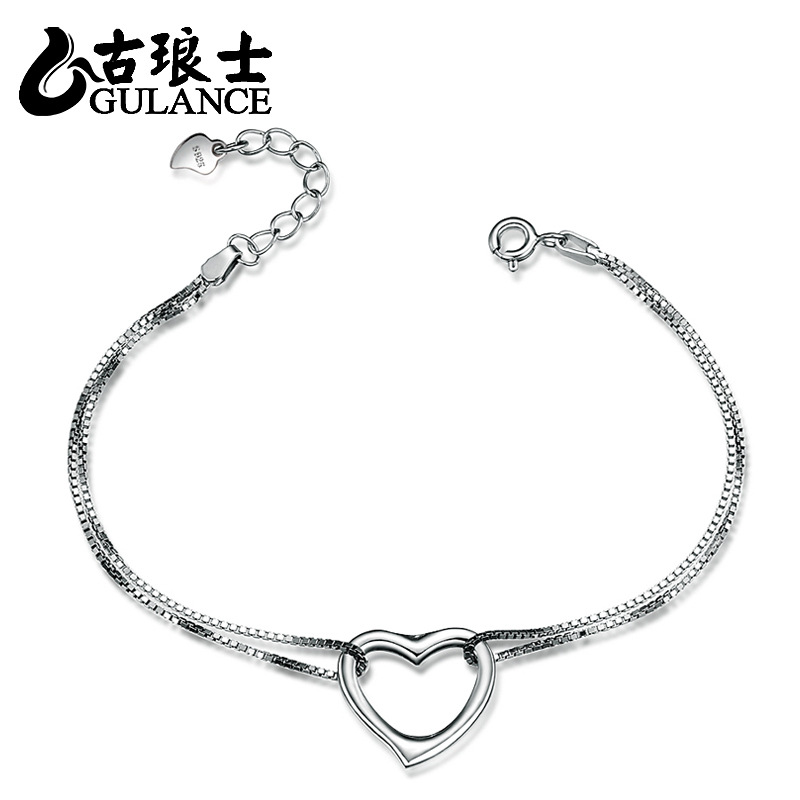 gulance 时尚<em>韩版</em>白银心形<em>手链</em> 925纯银<em>手链</em> 送