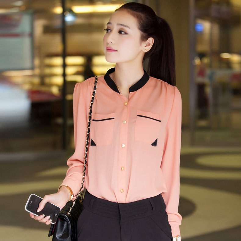 夏新款刺绣高领波点真丝绸缎<em>衬衣衬衫女长袖</em> 